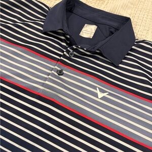 Callaway Men’s Golf Polo Size L Navy White Red Stripe 100% Polyester EUC